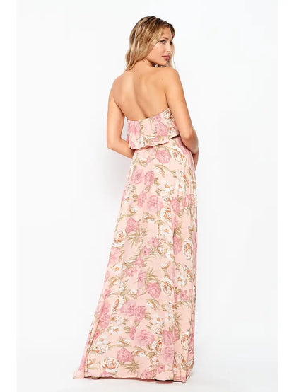 Floral Woven Strapless Maxi Dress - Bella Rosa Boutique