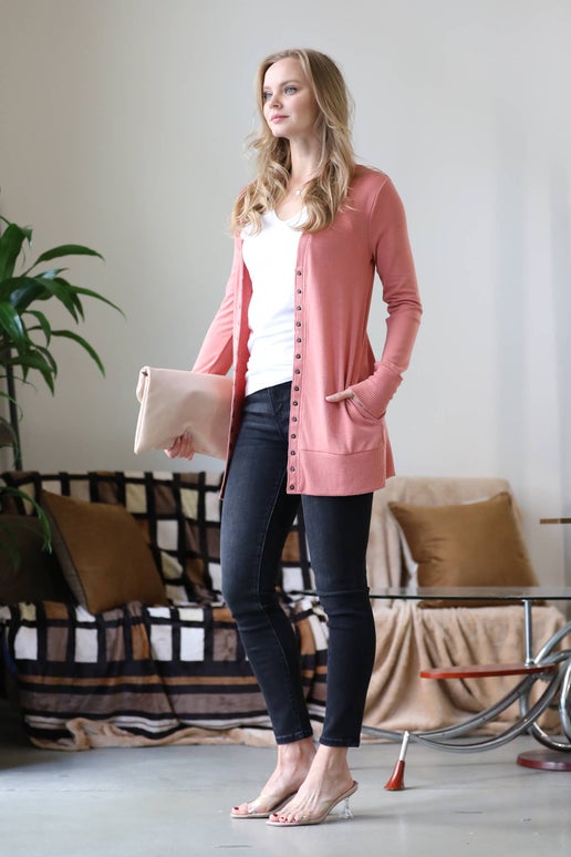 Side-Pocket Snap Button Cardigan