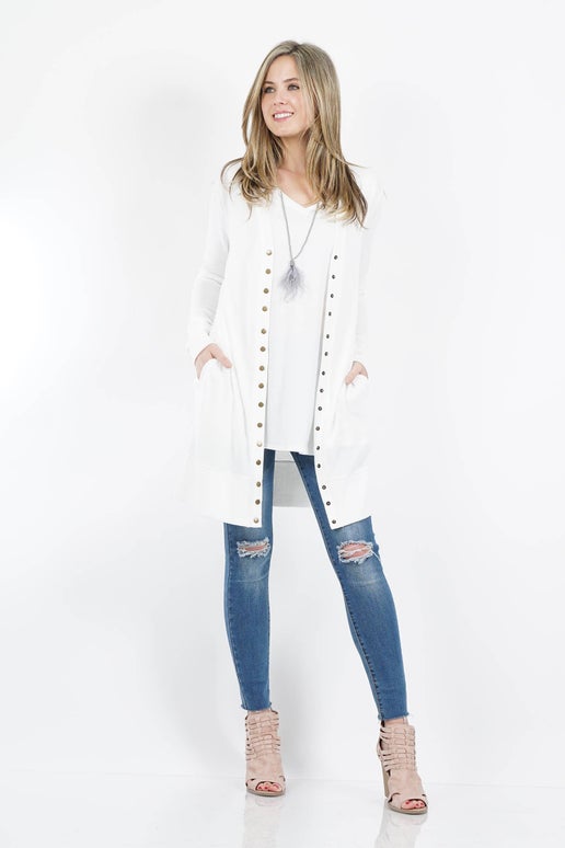 Side-Pocket Snap Button Cardigan