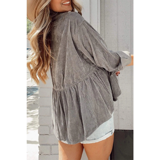 Ruffled Corduroy Button-Down Shirt