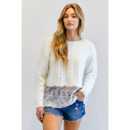 Lace Fringe Crop Sweater