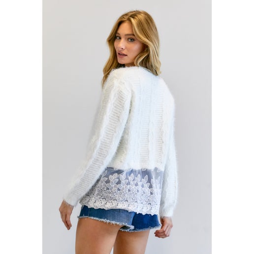 Lace Fringe Crop Sweater