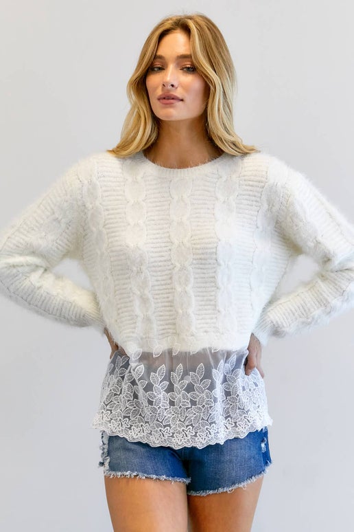 Lace Fringe Crop Sweater