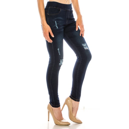 Dark Wash Distressed Pull-On Jeans