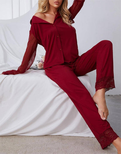 Lace Mesh Long Sleeve Loungewear