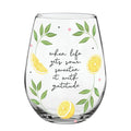 Inspirational Stemless Wine Glass with Gratitude