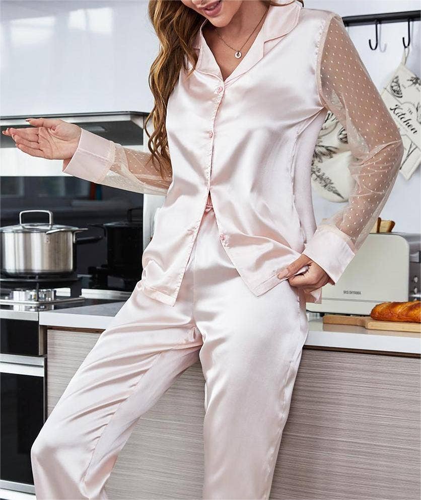 Synthetic Satin Two Piece Lounge Set