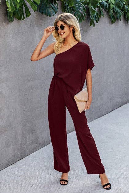 One Shoulder Loose Solid Jumpsuit