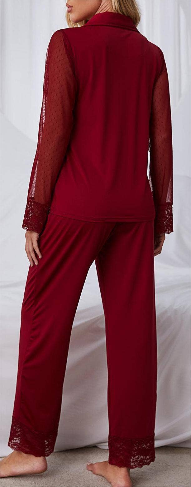 Lace Mesh Long Sleeve Loungewear