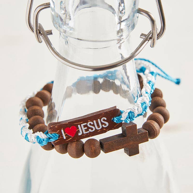 Natural Wood Cross Stretch Bracelet