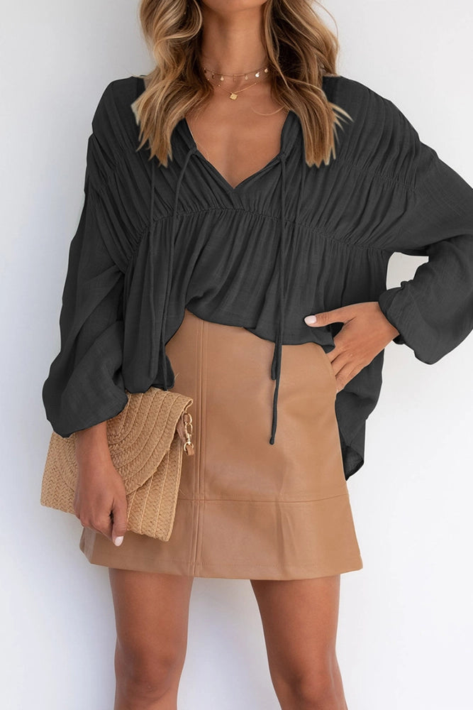 Pleated Lantern Sleeve Top
