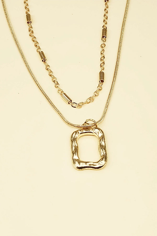Layered Square Pendant Necklace