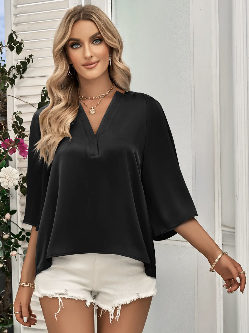 Satin V-Neck Blouse