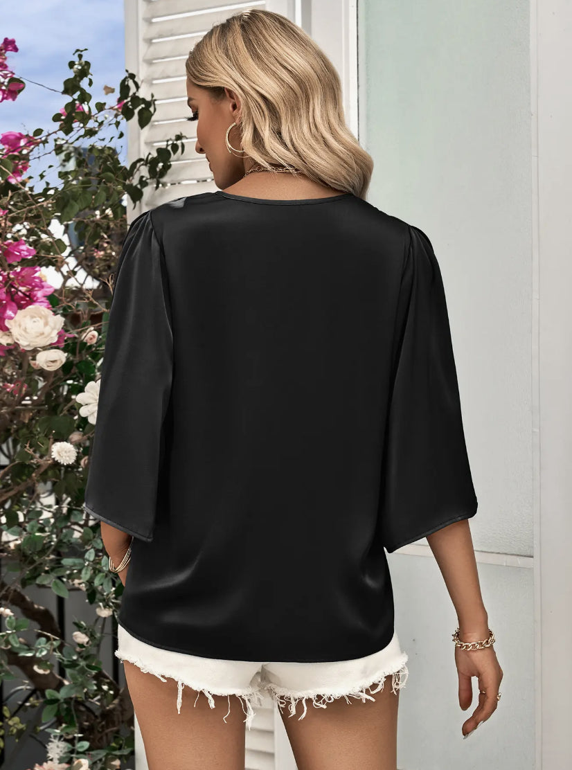 Satin V-Neck Blouse