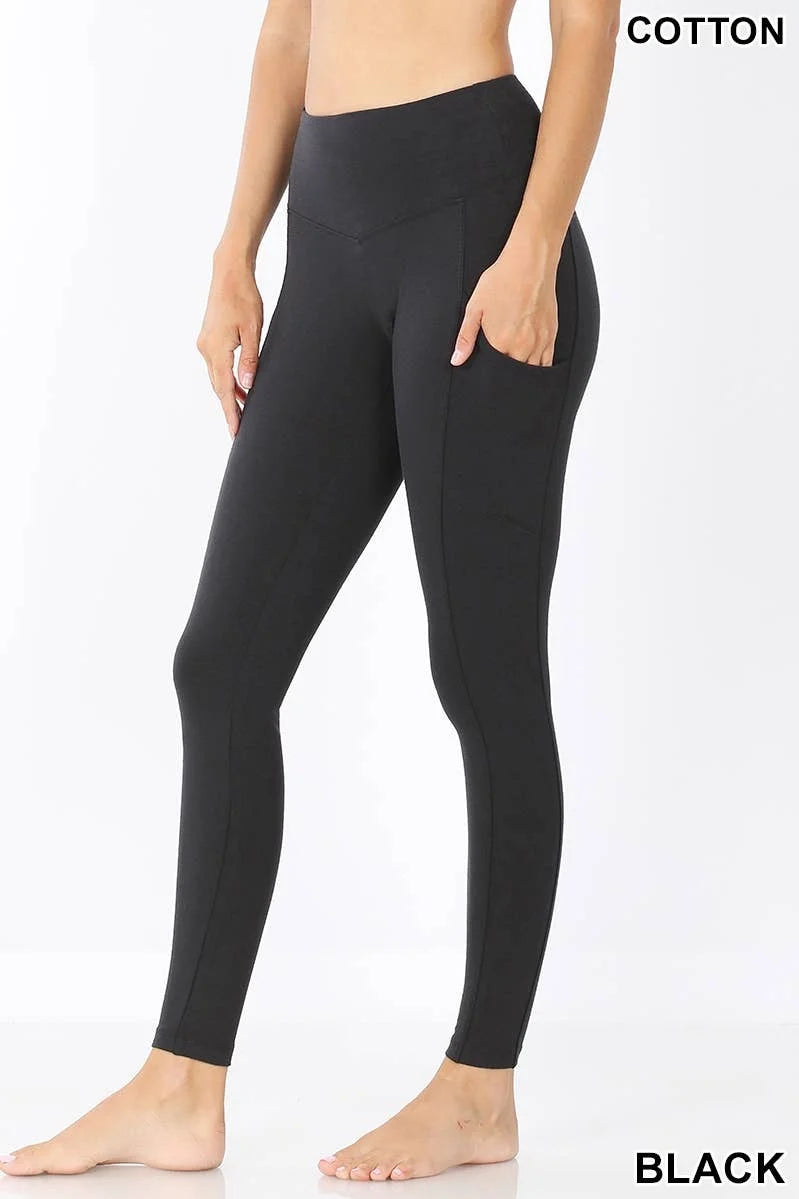 Wide Waistband Side Pocket Leggings - Bella Rosa Boutique