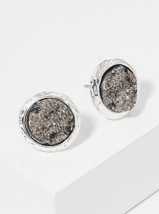 Round Simulated Druzy Hammered Post Stud Earrings - Bella Rosa Boutique