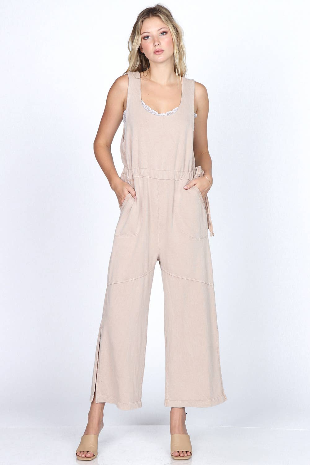Luxury French Terry Jumpsuit with Drawstring - Bella Rosa Boutique